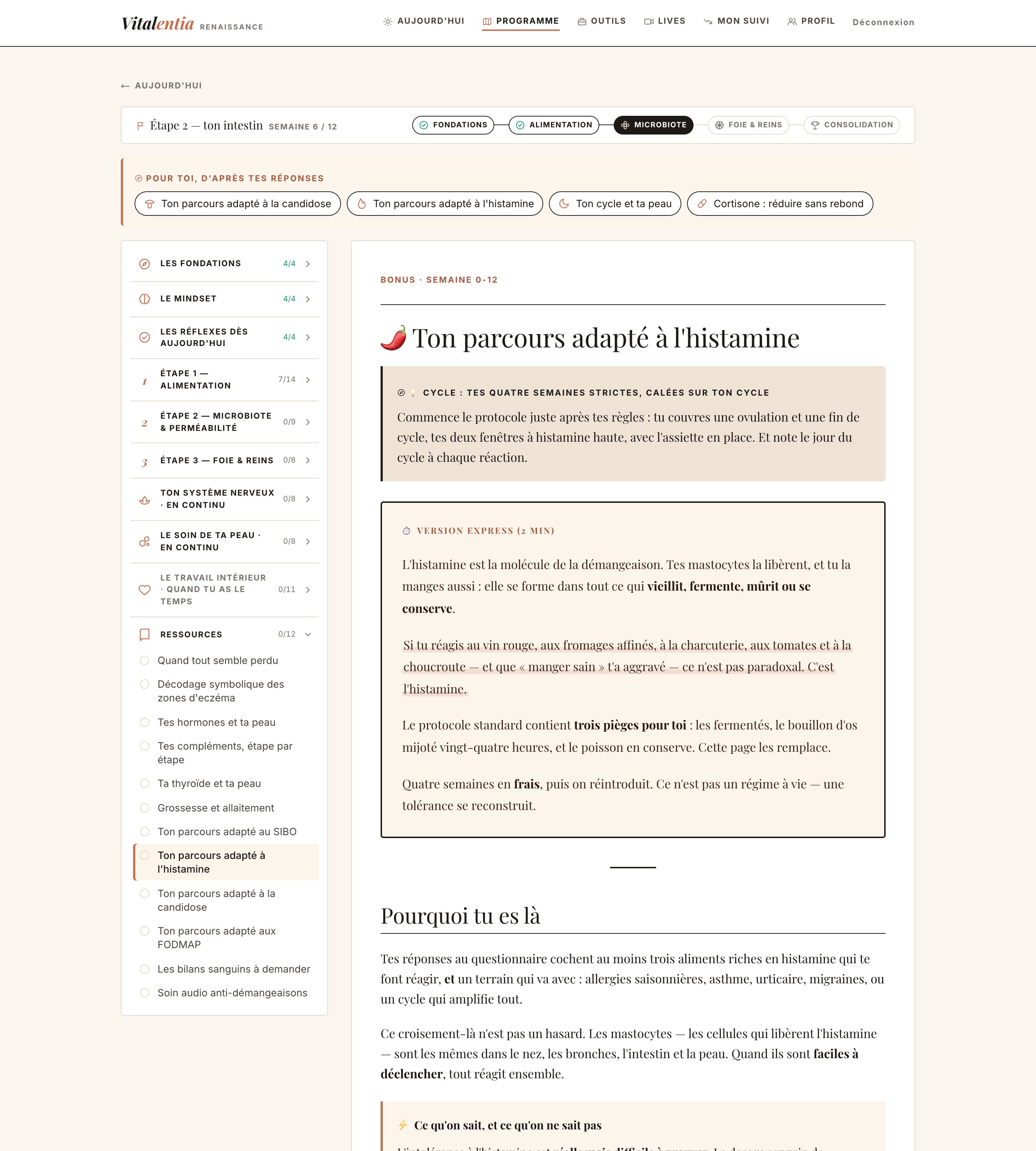 Un parcours adapté : ici, le parcours histamine